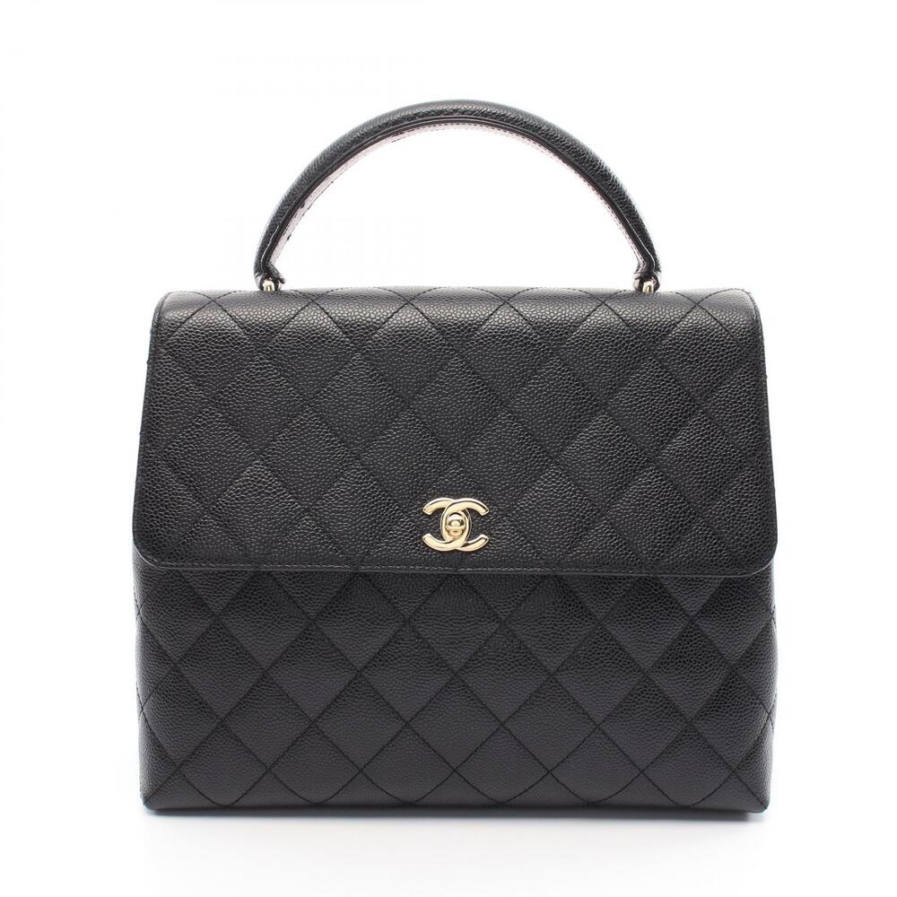 Chanel Matelasse Top Handle Handbag Leather Black